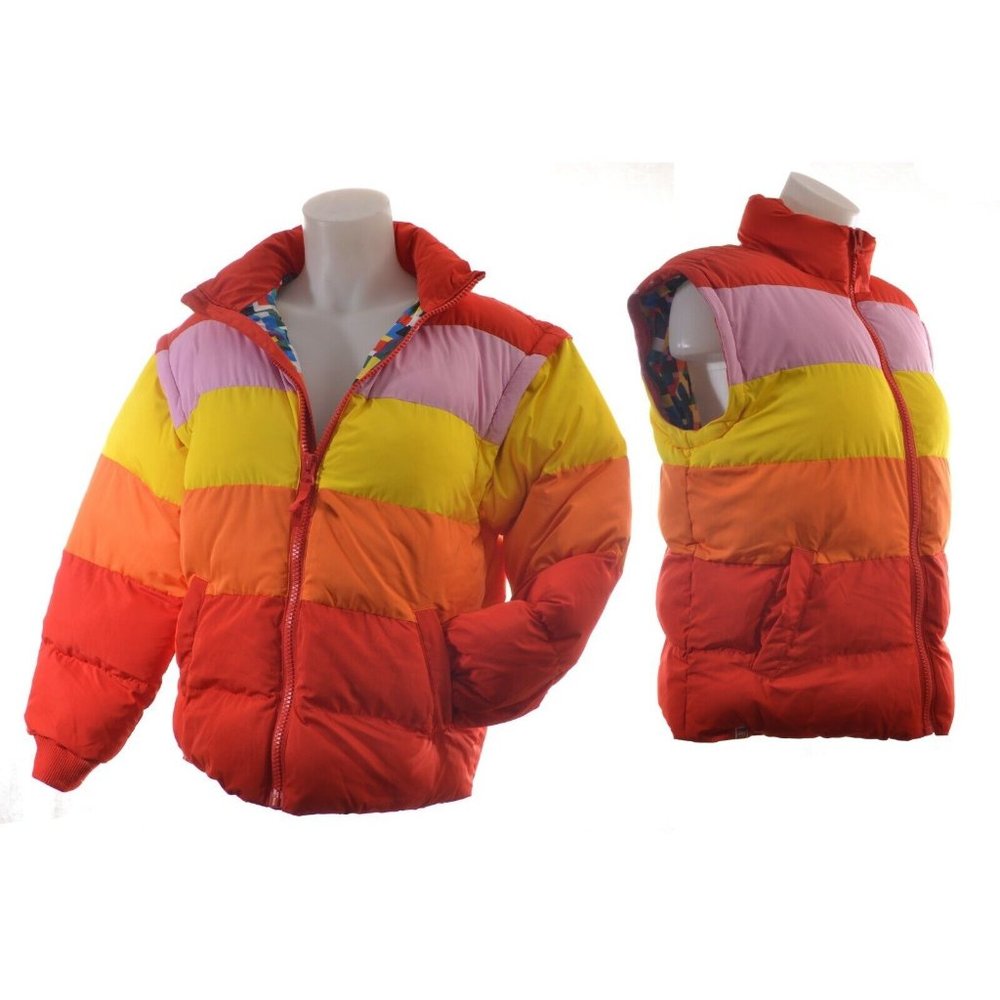 Lego Collection X Target Woman's Color Block Puffer Red Orange Pink Jacket Vest